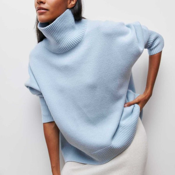 Miękki, oversize sweter damski - Celeste-Niebieski-Jedna rozmiar-Trend Polska