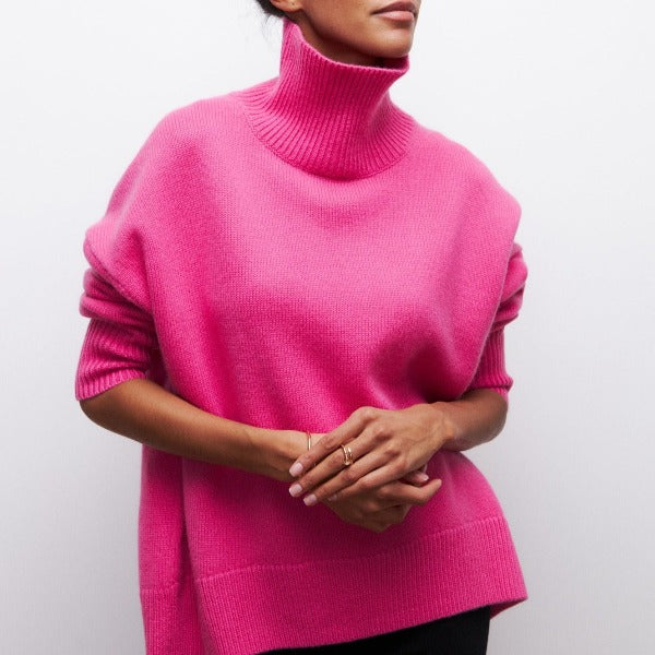 Miękki, oversize sweter damski - Celeste-Różowy-Jedna rozmiar-Trend Polska
