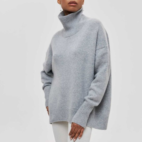 Miękki, oversize sweter damski - Celeste-Szary-Jedna rozmiar-Trend Polska