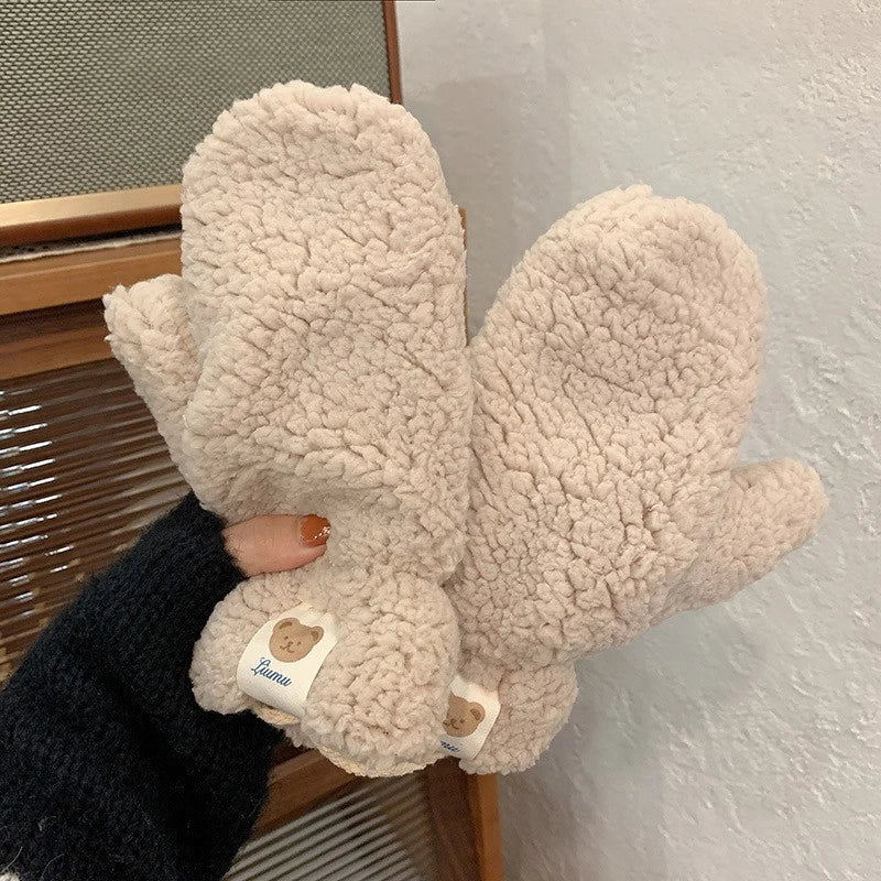 Miękkie damskie rękawice teddy - Mila-Beż A-Trend Polska