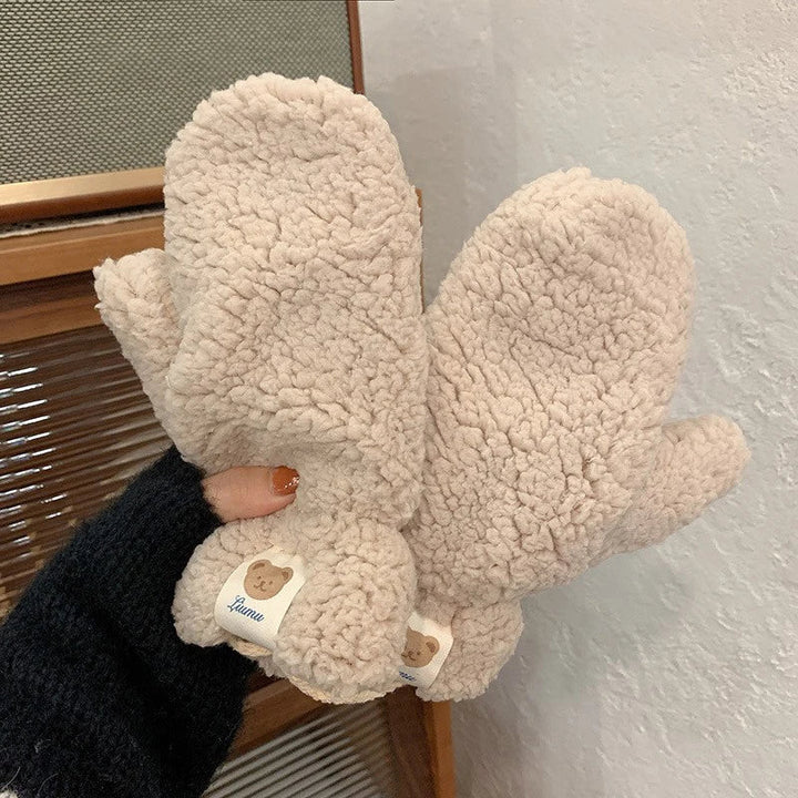 Miękkie damskie rękawice teddy - Mila-Beż A-Trend Polska
