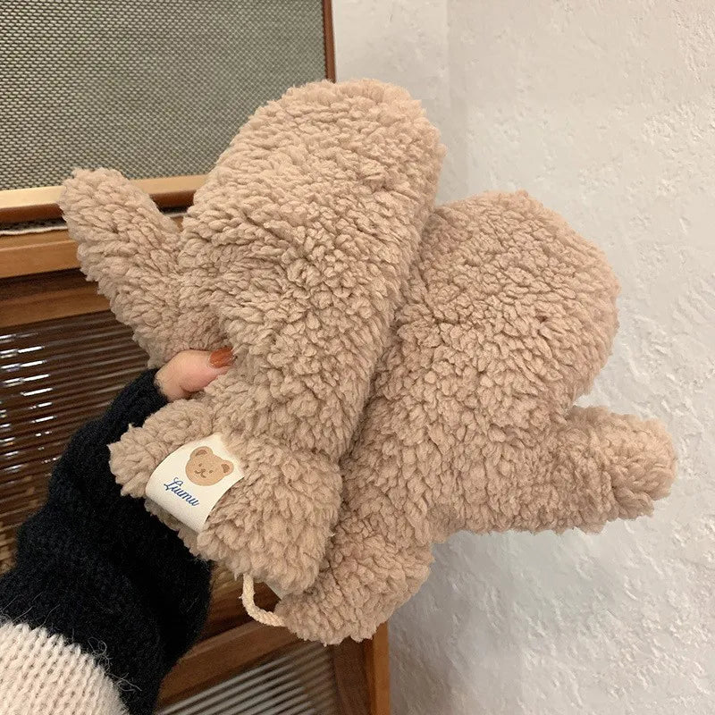 Miękkie damskie rękawice teddy - Mila-Khaki A-Trend Polska