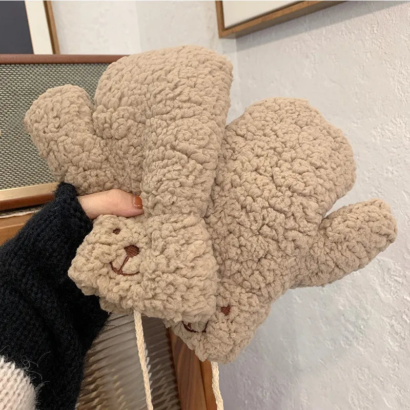 Miękkie damskie rękawice teddy - Mila-Khaki B-Trend Polska