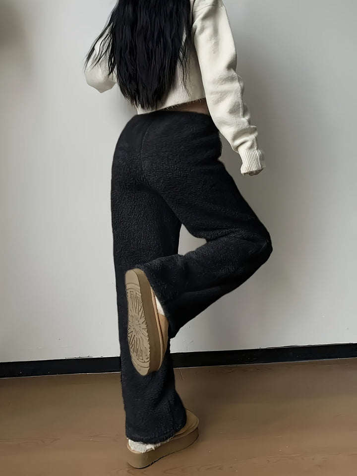 Miękkie spodnie loungewear z teddy sherpy dla kobiet – Noémie-Beżowy-S-Trend Polska