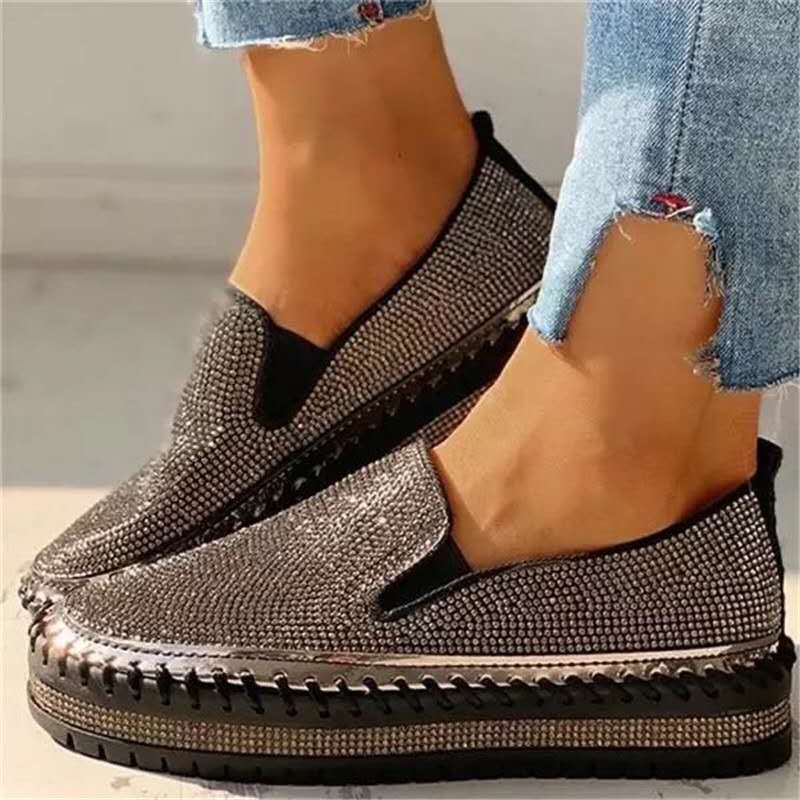 Migoczące damskie loafersy z wygodną wkładką – Teyla-Czarny-35-Trend Polska