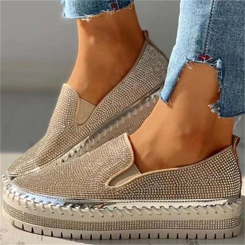 Migoczące damskie loafersy z wygodną wkładką – Teyla-Srebrny-35-Trend Polska
