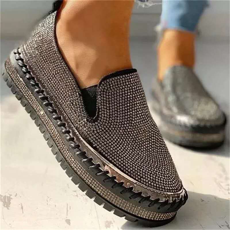 Migoczące damskie loafersy z wygodną wkładką – Teyla-Czarny-35-Trend Polska