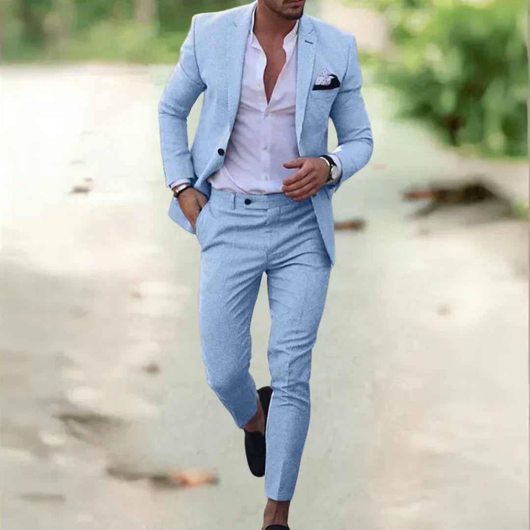 Milan Garnitur męska | Slim Fit na lato i wydarzenia-Błękitny-S-Trend Polska