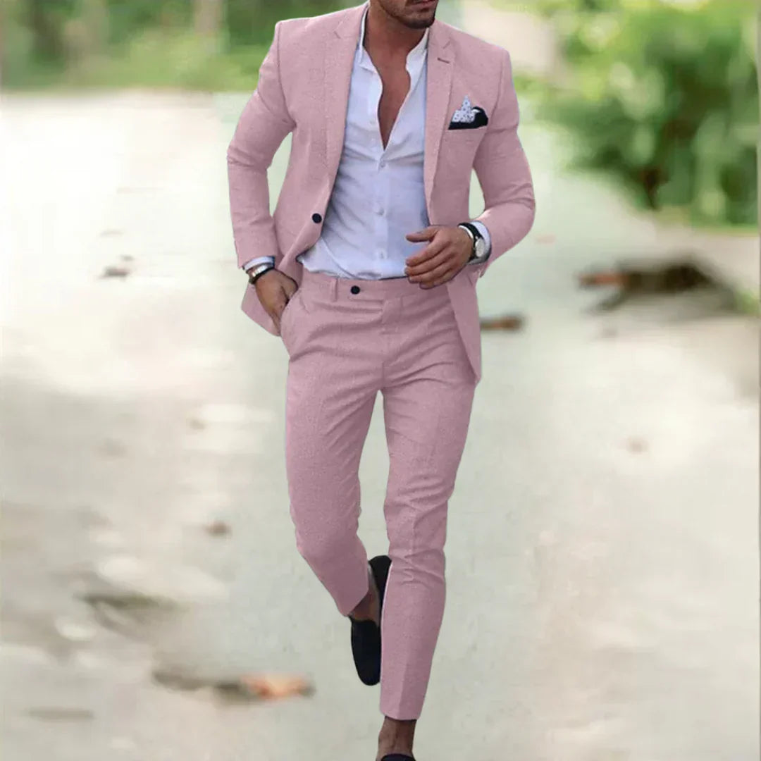 Milan Garnitur męska | Slim Fit na lato i wydarzenia-Jasnoróżowy-S-Trend Polska