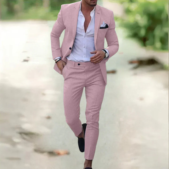 Milan Garnitur męska | Slim Fit na lato i wydarzenia-Jasnoróżowy-S-Trend Polska