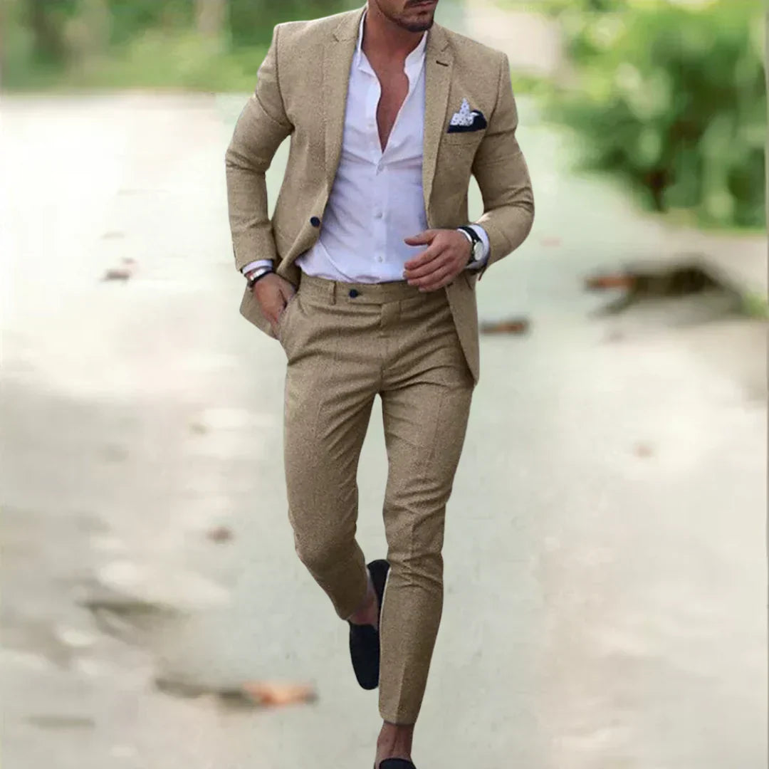Milan Garnitur męska | Slim Fit na lato i wydarzenia-Khaki-S-Trend Polska