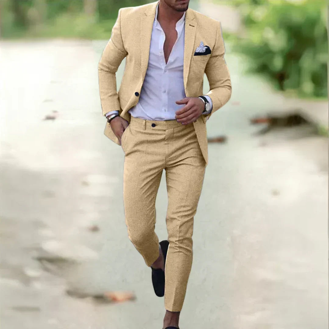 Milan Garnitur męska | Slim Fit na lato i wydarzenia-Żółty-S-Trend Polska