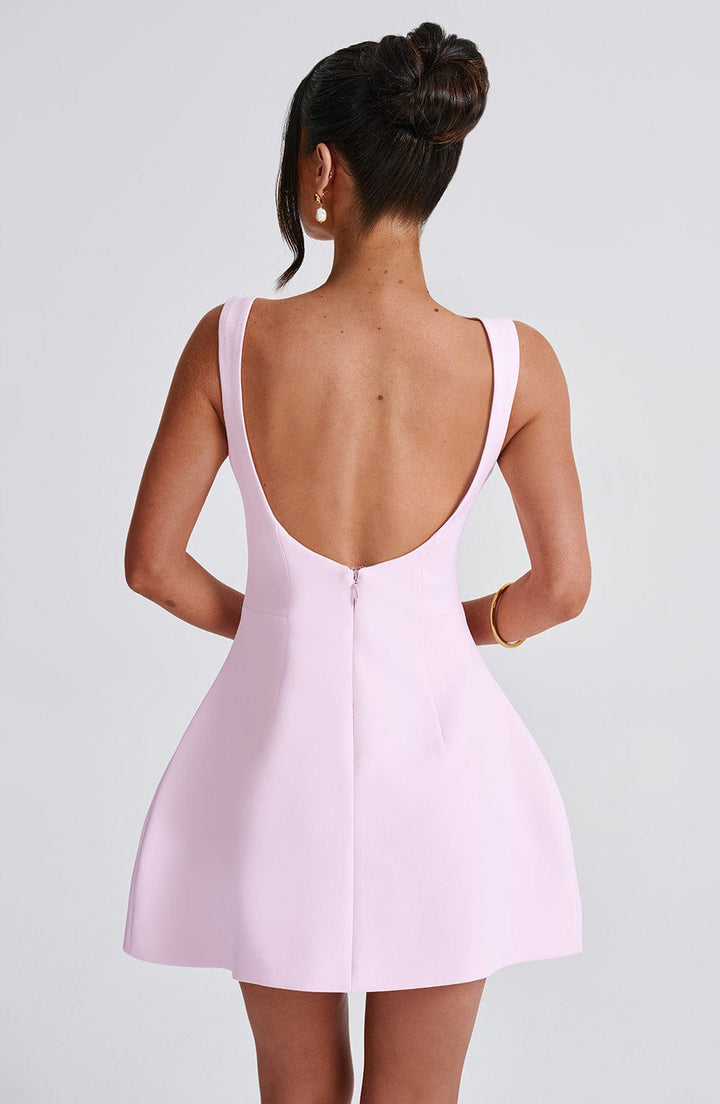 Mini letnia sukienka bez ramiączek różowa z dekoltem halter – Naomi-XS-Trend Polska