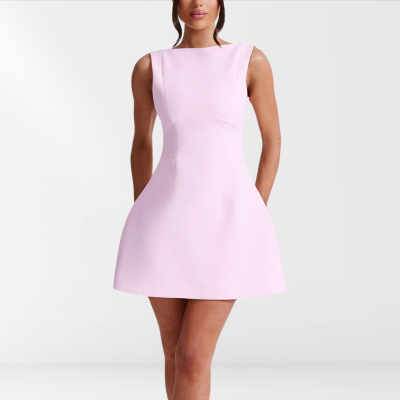 Mini letnia sukienka bez ramiączek różowa z dekoltem halter – Naomi-XS-Trend Polska
