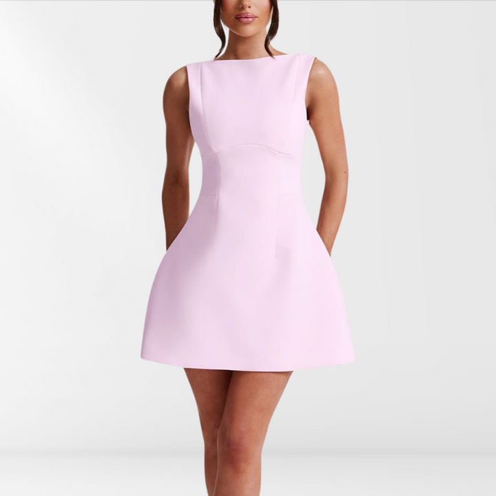 Mini letnia sukienka bez ramiączek różowa z dekoltem halter – Naomi-XS-Trend Polska
