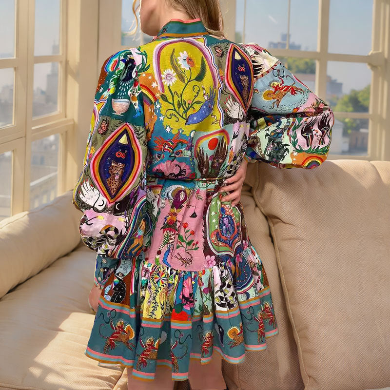 Mini sukienka z żywym printem - Camila-Wielokolorowy-S-Trend Polska