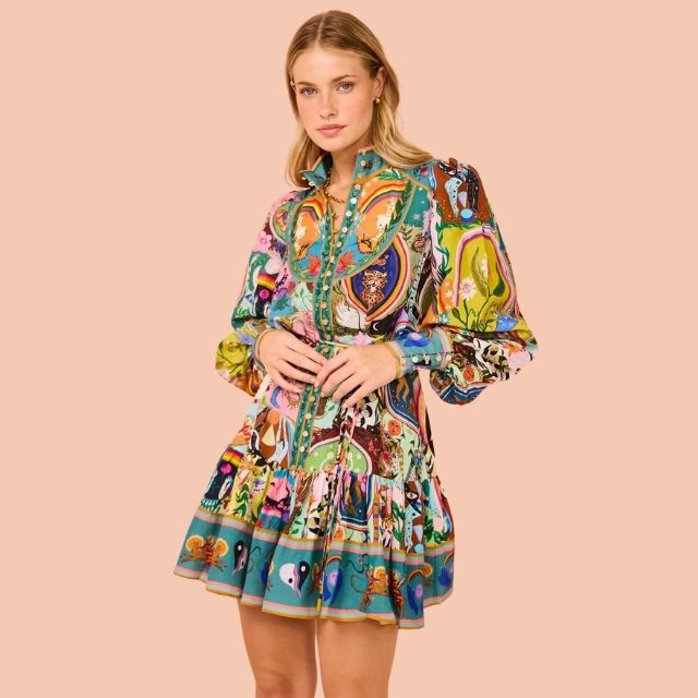 Mini sukienka z żywym printem - Camila-Wielokolorowy-S-Trend Polska