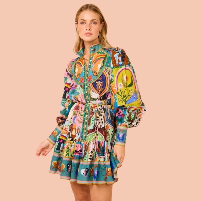 Mini sukienka z żywym printem - Camila-Wielokolorowy-XXL-Trend Polska