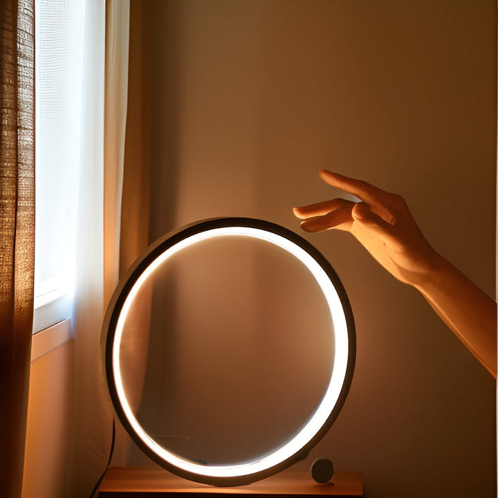 Minimalistyczna lampka stołowa o możliwości ściemnienia - Lampa EclipseAura-Czarny-Jasny biały-Dotyk-Trend Polska