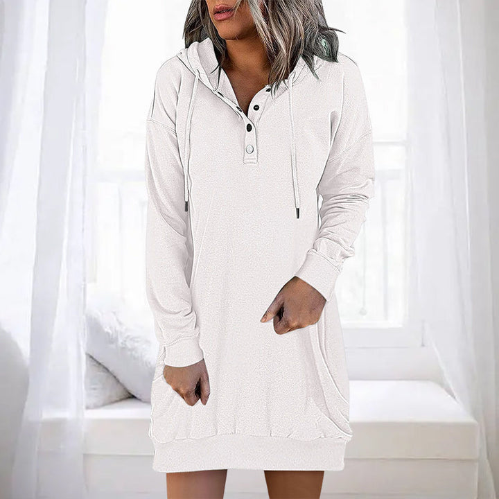 Minimalistyczny długi hoodie damski – Valeria-Biały-S-Trend Polska