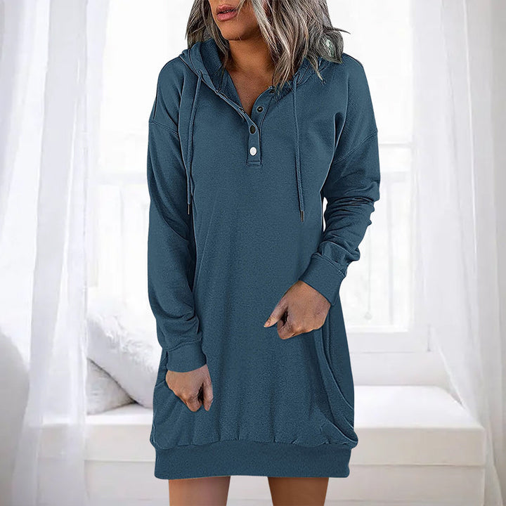 Minimalistyczny długi hoodie damski – Valeria-ciemnoniebieski-S-Trend Polska