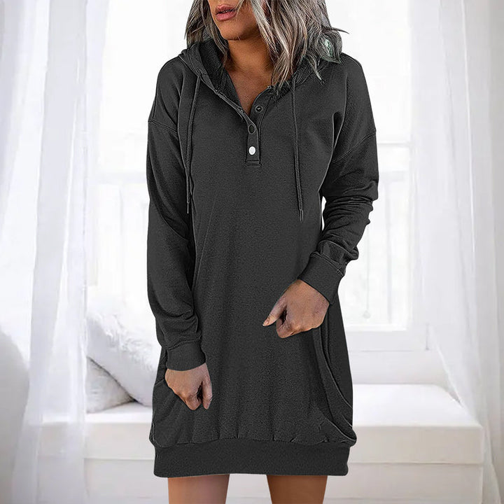 Minimalistyczny długi hoodie damski – Valeria-Czarny-S-Trend Polska