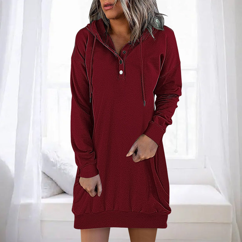 Minimalistyczny długi hoodie damski – Valeria-Rot-S-Trend Polska