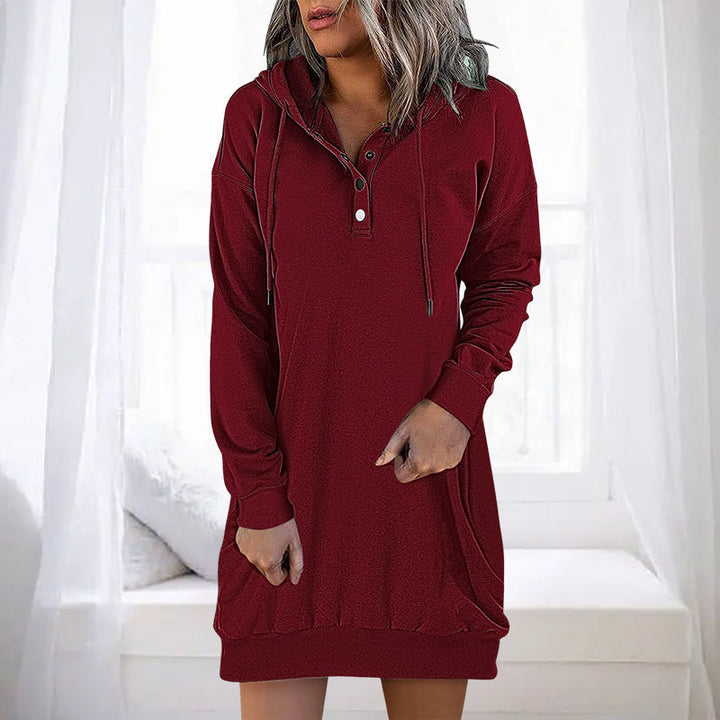 Minimalistyczny długi hoodie damski – Valeria-Rot-S-Trend Polska