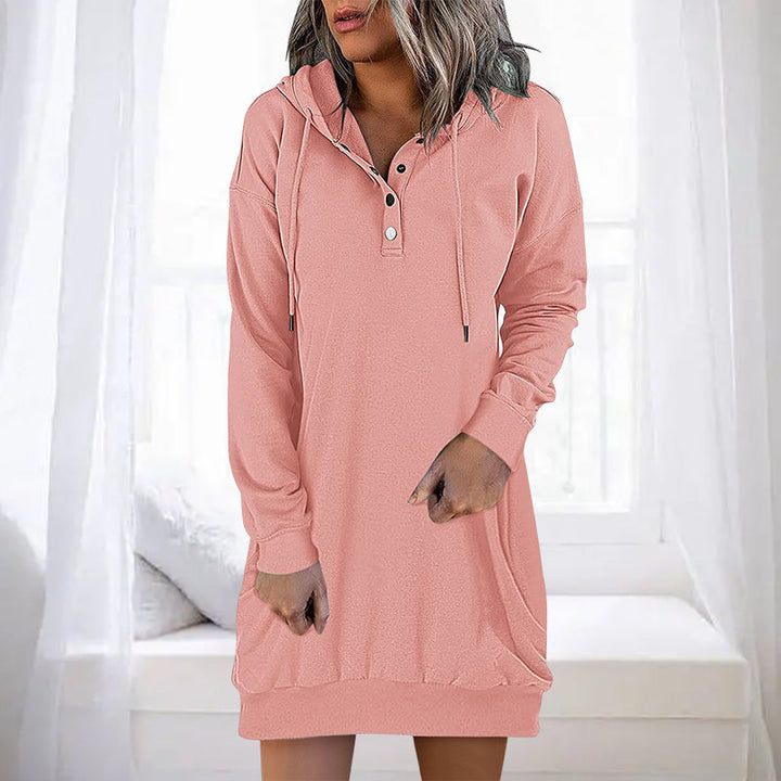 Minimalistyczny długi hoodie damski – Valeria-Róża-S-Trend Polska