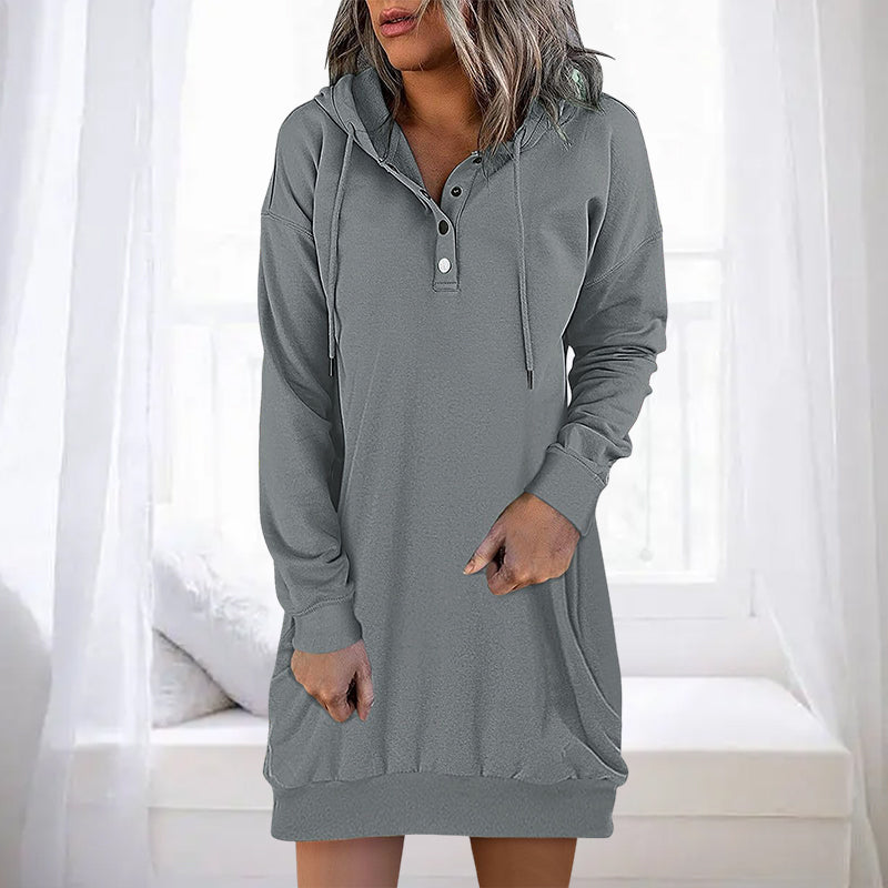 Minimalistyczny długi hoodie damski – Valeria-Szary-S-Trend Polska