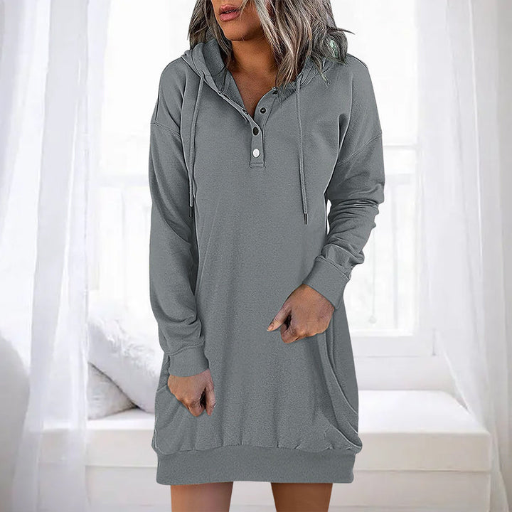 Minimalistyczny długi hoodie damski – Valeria-Szary-S-Trend Polska