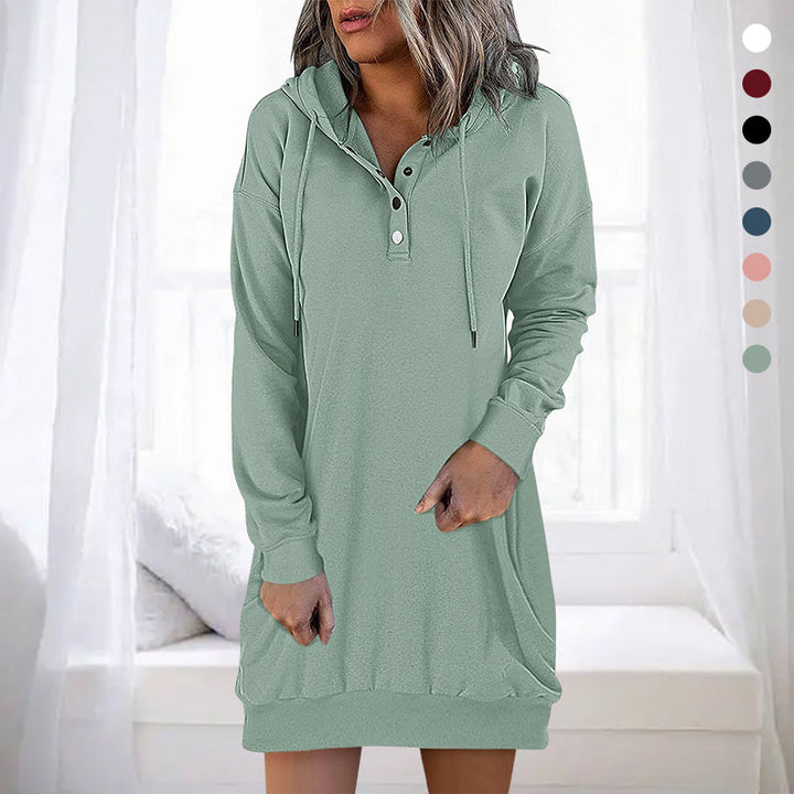 Minimalistyczny długi hoodie damski – Valeria-Róża-S-Trend Polska