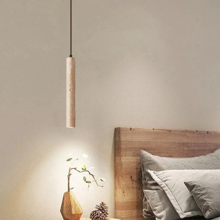Minimalistyczny Żyrandol LED w stylu Wabi-Sabi z trawertynu - LumoLine-1 Głowa-Trend Polska