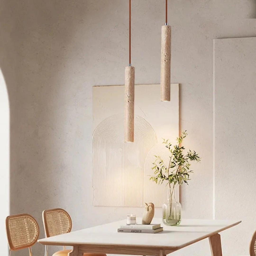 Minimalistyczny Żyrandol LED w stylu Wabi-Sabi z trawertynu - LumoLine-2 Główne-Trend Polska