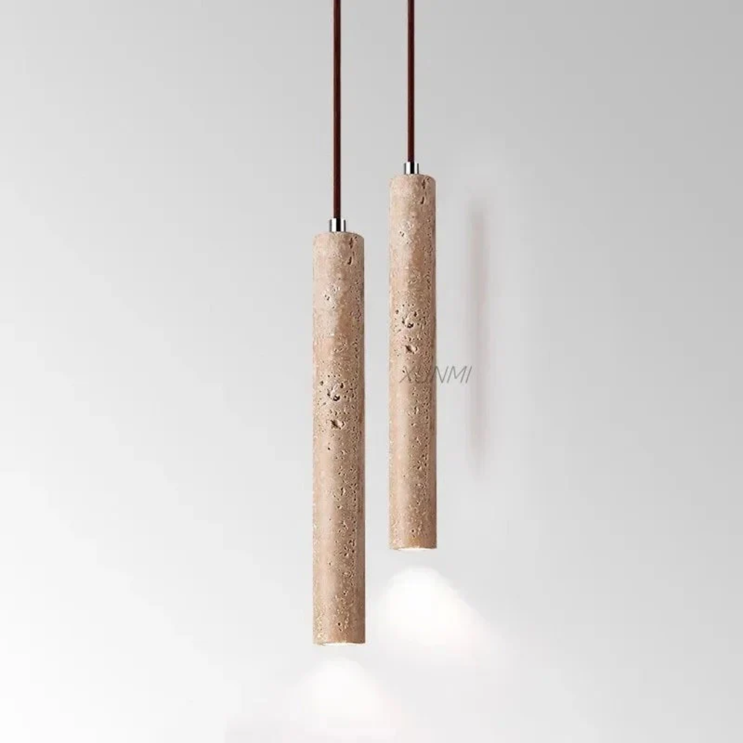 Minimalistyczny Żyrandol LED w stylu Wabi-Sabi z trawertynu - LumoLine-1 Głowa-Trend Polska
