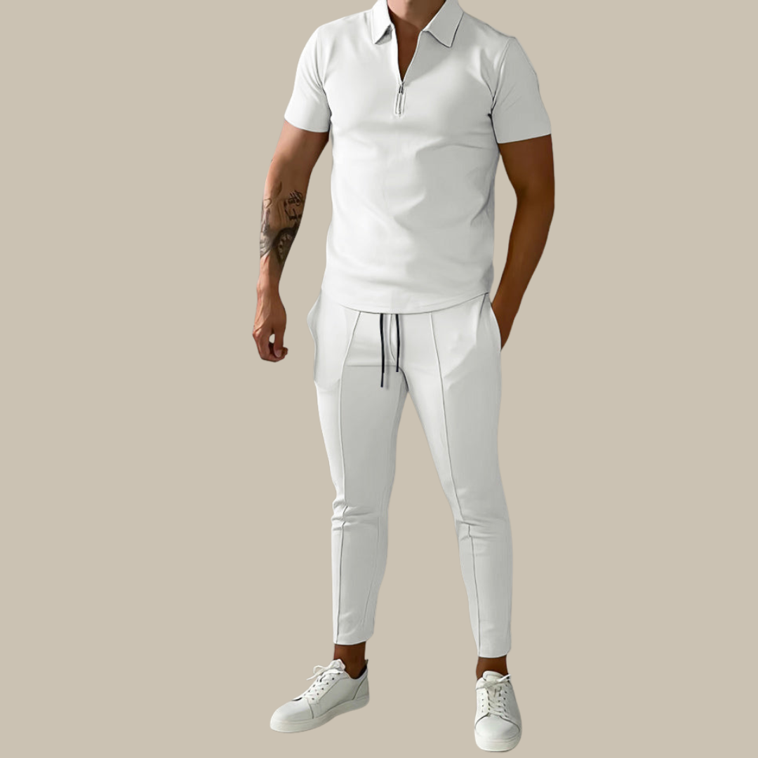 Modna 2-częściowa męska zestaw | Polo Nova i spodnie-Biały-S-Trend Polska