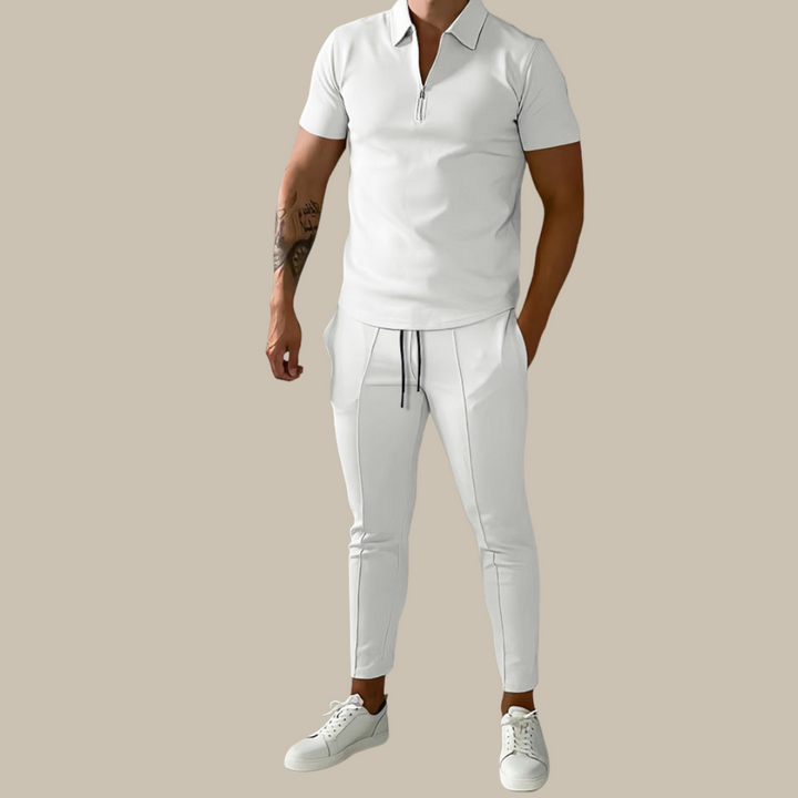 Modna 2-częściowa męska zestaw | Polo Nova i spodnie-Biały-S-Trend Polska