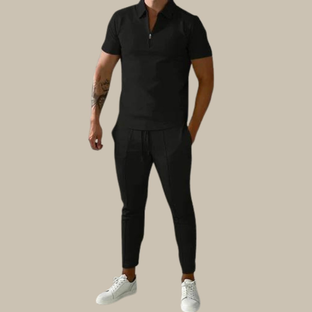 Modna 2-częściowa męska zestaw | Polo Nova i spodnie-Czarny-S-Trend Polska