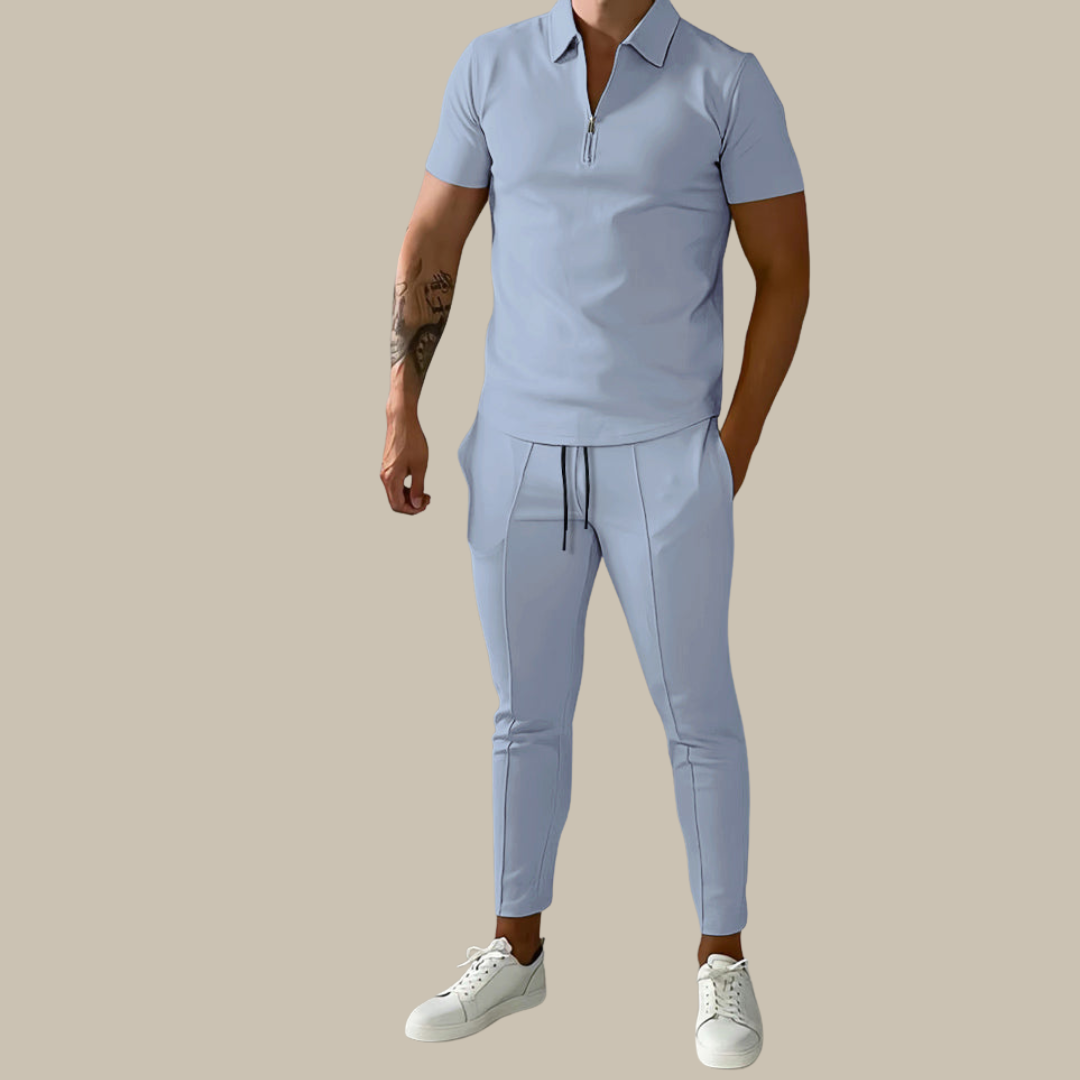 Modna 2-częściowa męska zestaw | Polo Nova i spodnie-Jasnoniebieski-S-Trend Polska