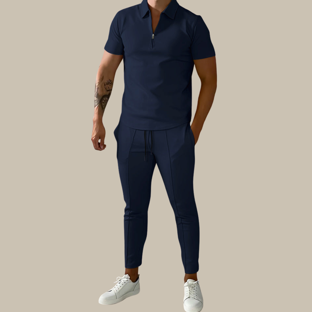 Modna 2-częściowa męska zestaw | Polo Nova i spodnie-Niebieski-S-Trend Polska