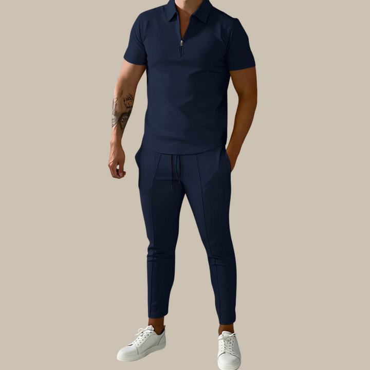 Modna 2-częściowa męska zestaw | Polo Nova i spodnie-Niebieski-S-Trend Polska