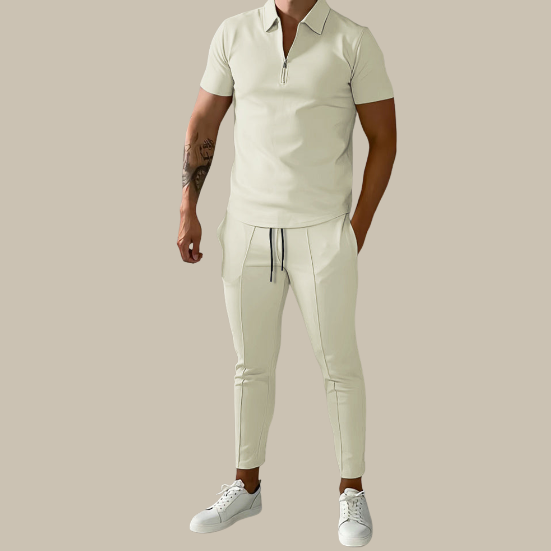 Modna 2-częściowa męska zestaw | Polo Nova i spodnie-Czarny-S-Trend Polska