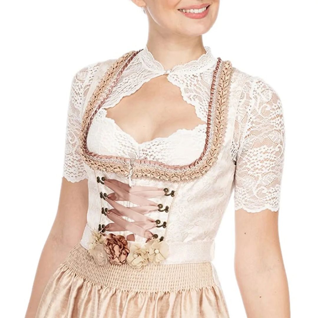 Modna bluzka Dirndl z koronką i dekoltem w kształcie serca dla kobiet – Alina-Biały-S-Trend Polska