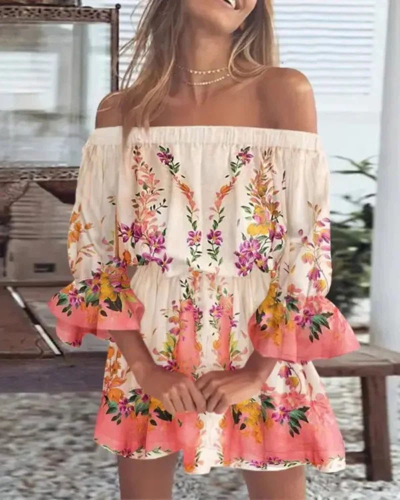 Modna boho mini sukienka z designem na jedno ramię i luźnym krojem - Ysa-Brzoskwiniowy-S-Trend Polska