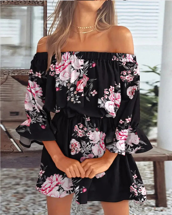 Modna boho mini sukienka z designem na jedno ramię i luźnym krojem - Ysa-Czarny-S-Trend Polska