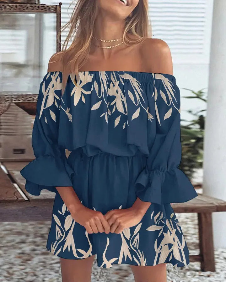 Modna boho mini sukienka z designem na jedno ramię i luźnym krojem - Ysa-Niebieski-S-Trend Polska
