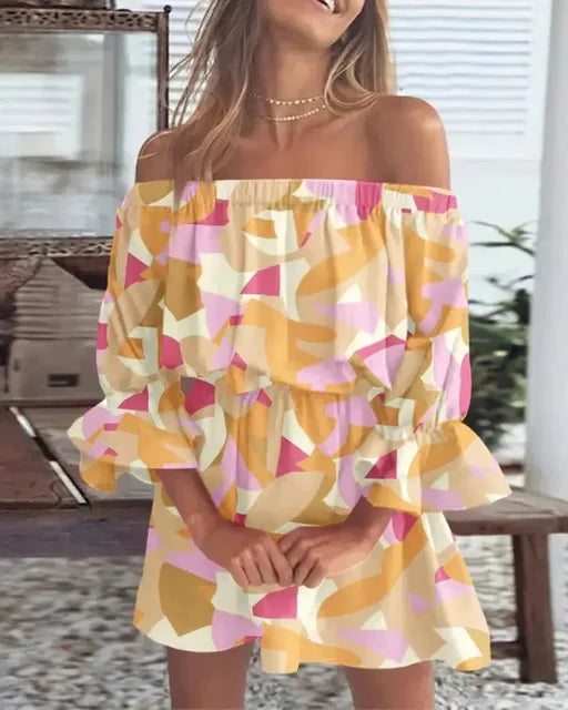 Modna boho mini sukienka z designem na jedno ramię i luźnym krojem - Ysa-Żółty-S-Trend Polska