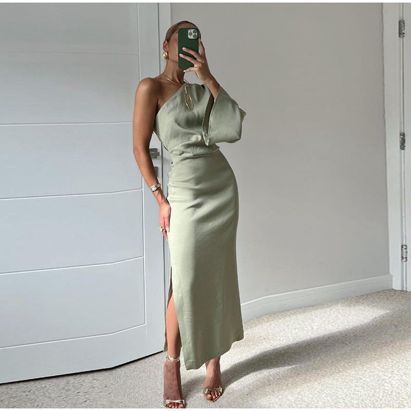 Modna Casual Plisowana Sukienka - Samantha-Szary Zielony-XS-Trend Polska