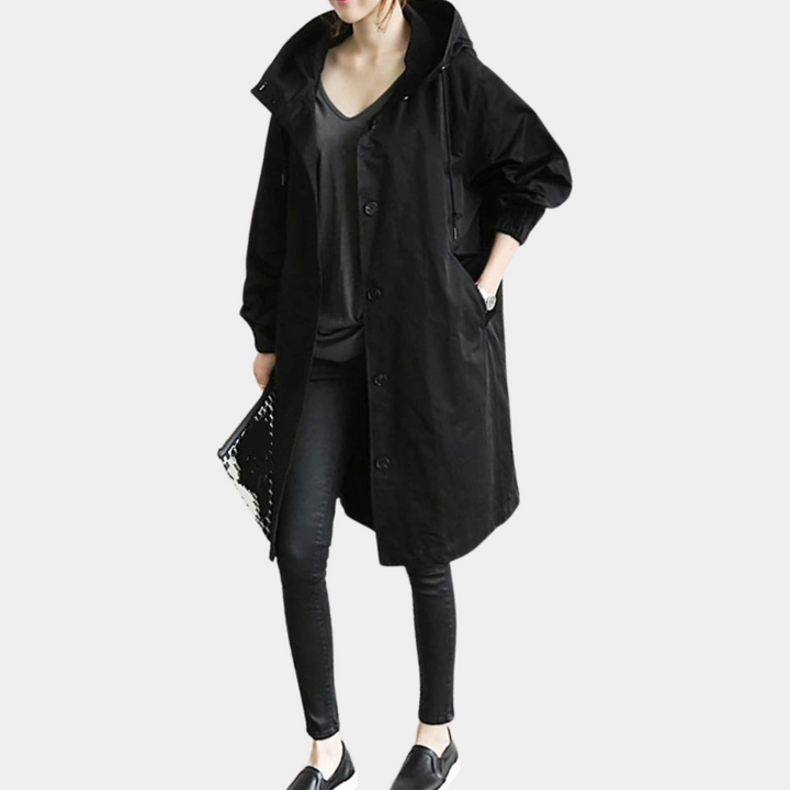 Modna długa kurtka damska - Alessia-Czarny-XS-Trend Polska
