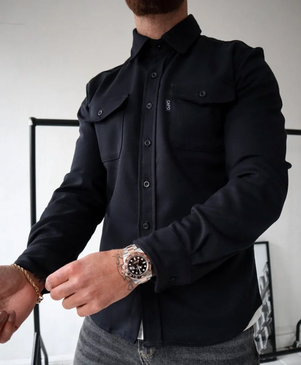 Modna jesienna koszula męska - Rocco-Czarny-S-Trend Polska